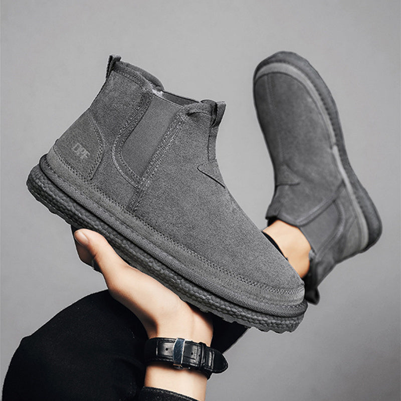 Winter Fleece Snow Boots Round-toed Flat Shoes Casual Warm Sports Shoes Men Ankle Boot