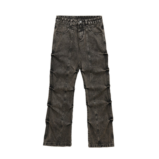 Pleated Loose Denim Trousers Men