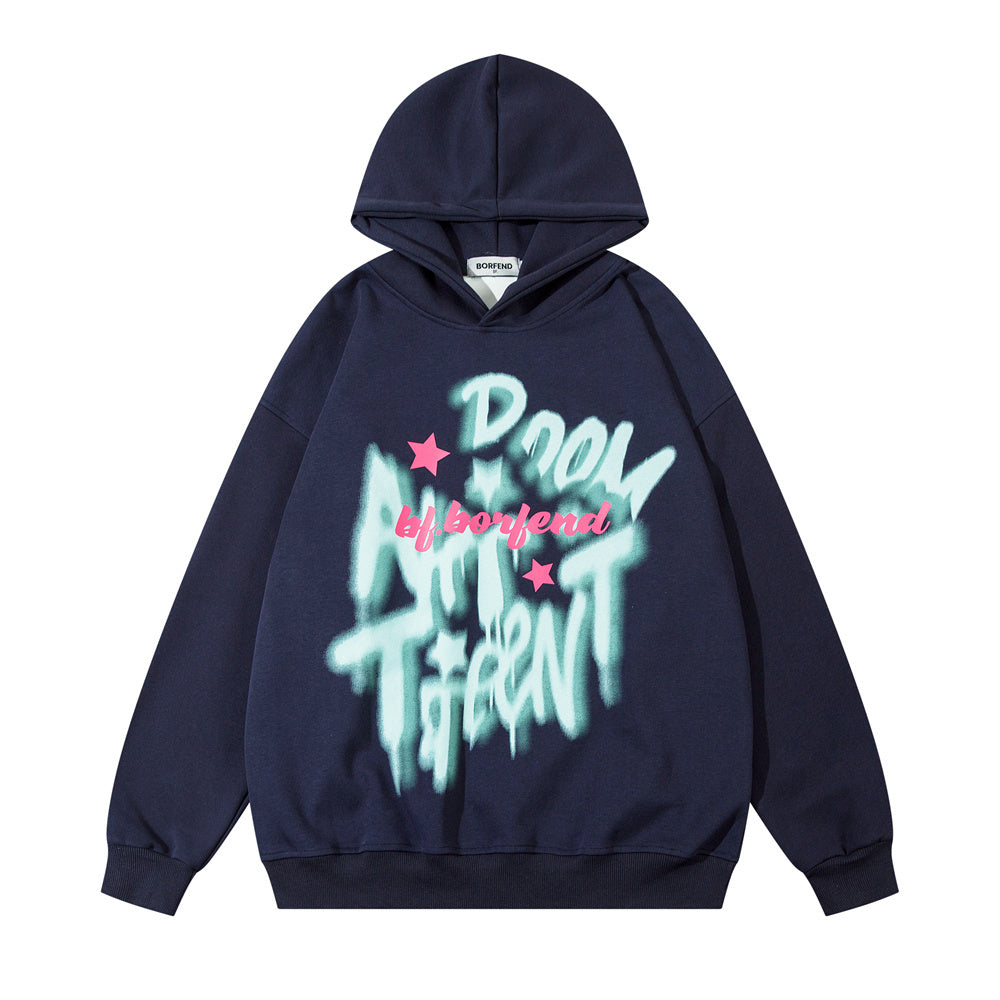 Graffiti Letter Printed Hoodie Men