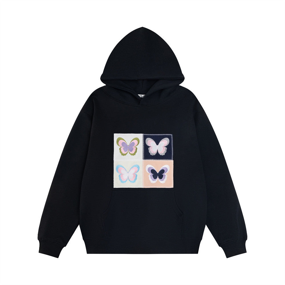 Butterfly Patch Embroidered Hoodie Men